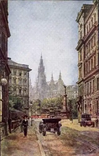 Künstler Ak Pendl, Wien 1. Innere Stadt Österreich, Straßenpartie, Mölkerbastei, Denkmal
