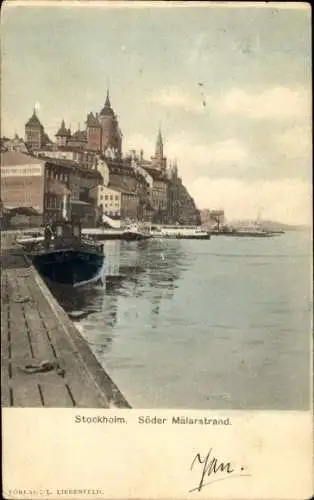 Ak Stockholm Schweden,  Söder Mälarstrand, Stadtansicht, Hafen, Boote