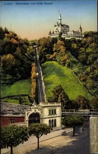 Ak Lucerne Luzern Stadt Schweiz, Gütschbahn, Hotel Gütsch, Bergbahn, Landschaft,