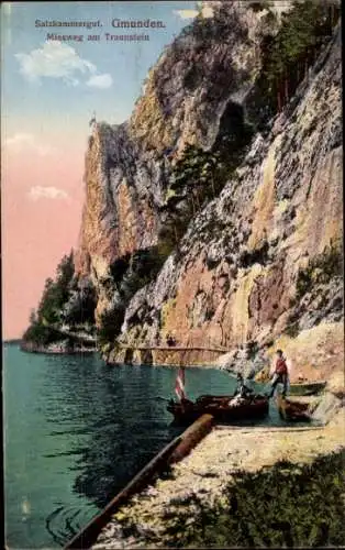 Ak Gmunden am Traunsee Salzkammergut Oberösterreich, Berglandschaft, Wasser, Angler, Boote, Wande