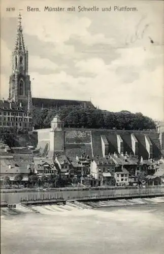 Ak Bern Stadt Kanton Bern, Berg Gurten,  Münster, Schwelle, Plattform, Stadtansicht, Fluss