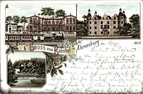 Litho Ahrensburg in Holstein, Bahnhof, Gräfliches Schloss