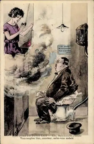 Ak Mann auf der Toilette, Telefonistin