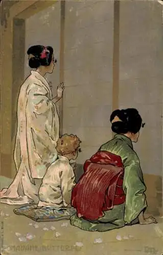 Künstler Ak Madame Butterfly, Menschen in japanischen Trachten