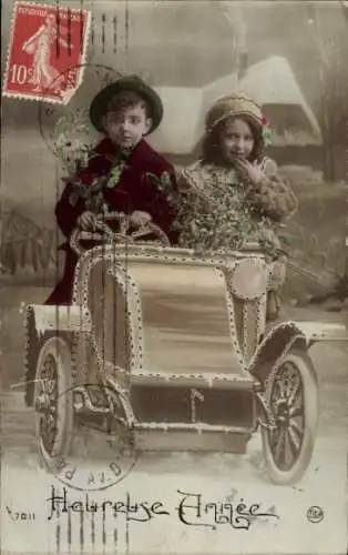 Ak Glückwunsch Neujahr, Kinder, Automobil