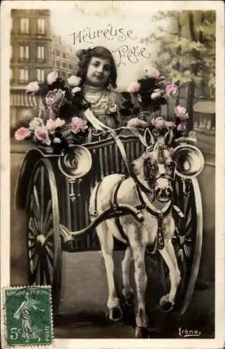 Ak Heureuse Fete, Mädchen, Droschke