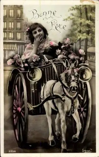 Ak Glückwunsch, Mädchen, Pferd, Kutsche