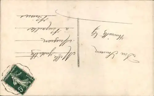 Ak Mann mit Blumenstrauß, Flugzeug