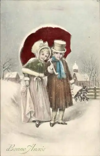Ak Glückwunsch Neujahr, Dorfidyll, Kinder