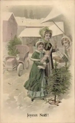 Ak Frohe Weihnachten, Tannenbaum, Mädchen, Puppe