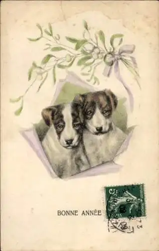 Ak Glückwunsch Neujahr, Hunde, Tierportrait