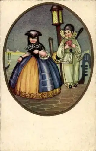 Künstler Ak Karneval, Kinder in Kostümen, Venedig, Gondel