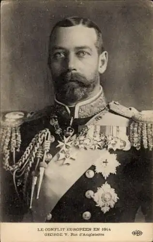Ak König George V. von England, Portrait in Uniform, Orden, 1914