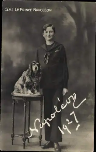 Ak S.A.I. Le Prince Napoléon, Louis Napoléon Bonaparte, 1927, Hund