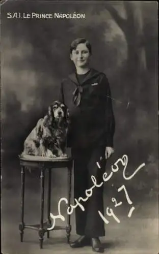 Ak S.A.I. Le Prince Napoléon, Louis Napoléon Bonaparte, 1927, Hund
