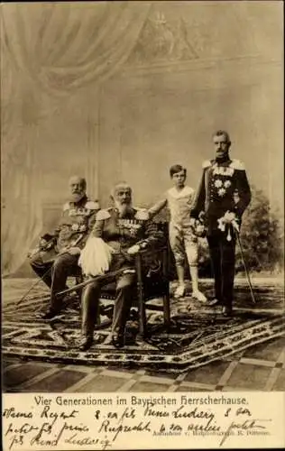 Ak Vier Generationen im bayrischen Herrscherhause, Prinzregent, Ludwig III., Rupprecht, Erbprinz