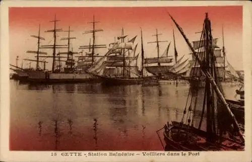 Ak Segelschiffe im Hafen