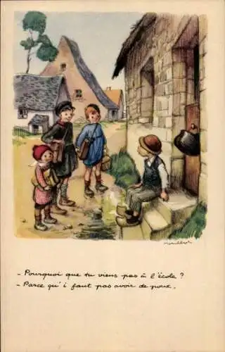 Künstler Ak Poulbot, Kinder auf dem Weg zur Schule, Ligue Nationale contre le taudis