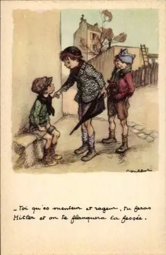 Künstler Ak Poulbot, Kinder, Junge mit schwarzem Regenschirm, Ligue nationale contre le taudis