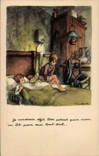 Künstler Ak Poulbot, Kinder im Bett, Vor dem Schlafengehen