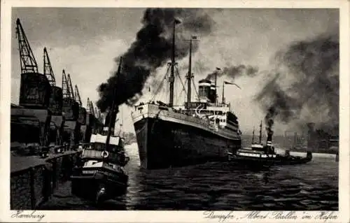 Ak HAPAG Dampfer Hamburg (I), Passagierschiff, Dampfer, Albert Ballin im Hafen,  Schiffe, Hafenan