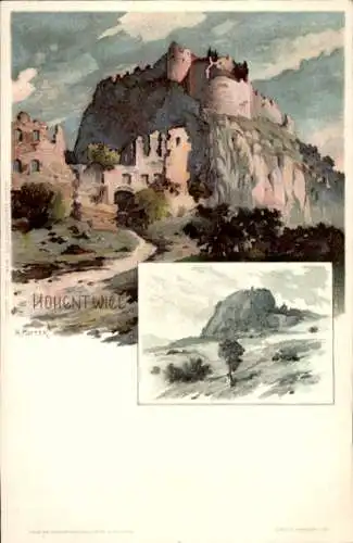 Künstler Litho Mutter, K., Singen Hohentwiel, Burgruine