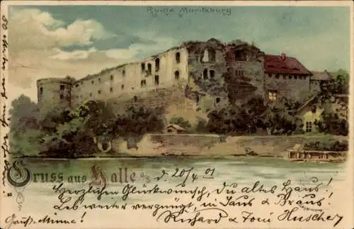 Litho Halle an der Saale, Moritzburg Ruine