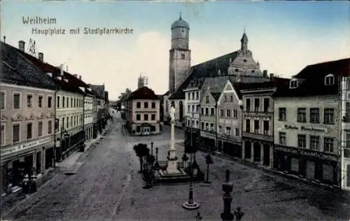 Ak Weilheim in Oberbayern, Hauptplatz, Stadtpfarrkirche