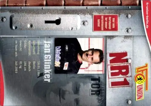 Autogrammkarte Fußballer Jan Glinker, 1. FC Union Berlin, Autogramm