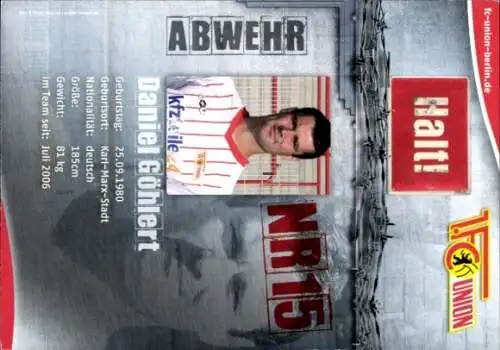 Autogrammkarte Fußballer Daniel Göhlert, 1. FC Union Berlin, Autogramm