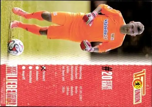 Autogrammkarte Fußballer Steve Kroll, 1. FC Union Berlin, Autogramm