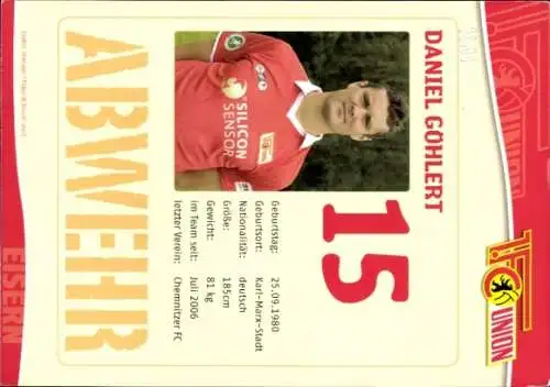 Autogrammkarte Fußballer Daniel Göhlert, 1. FC Union Berlin, Autogramm