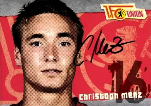 Autogrammkarte Fußballer Christoph Menz, 1. FC Union Berlin, Autogramm