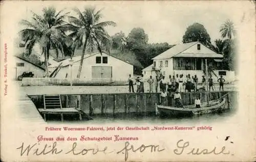 Ak Kamerun, Frühere Woermann-Faktorei, jetzt der Gesellschaft,,Nordwest-Kamerun"