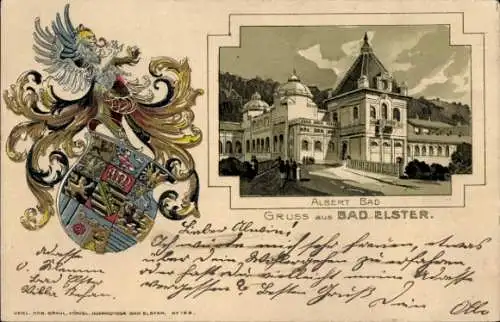 Präge Wappen Litho Bad Elster im Vogtland, Albert Bad