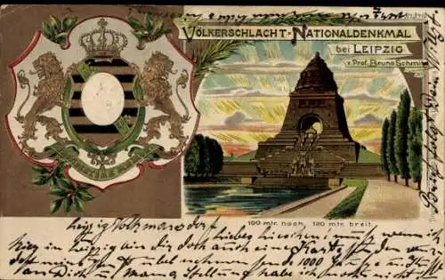 Wappen Präge Litho Leipzig in Sachsen, Völkerschlacht-Nationaldenkmal von Prof. Bruno Schmitz