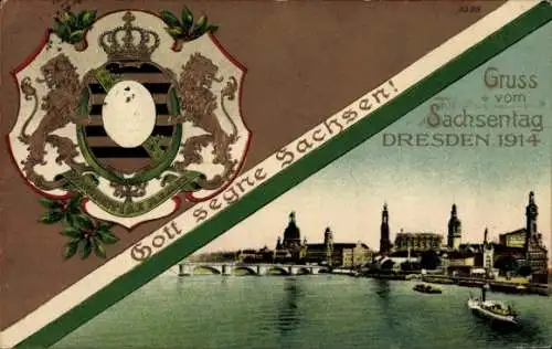 Präge Wappen Ak Dresden, Gesamtansicht, Sachsentag 1914