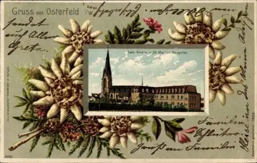 Präge Litho Osterfeld Oberhausen im Ruhrgebiet Westfalen, Katholische Kirche, Sankt-Marien-Hospital