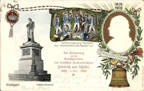 Ak Stuttgart in Württemberg, Schiller-Denkmal, Gedächtnisfeier 1905