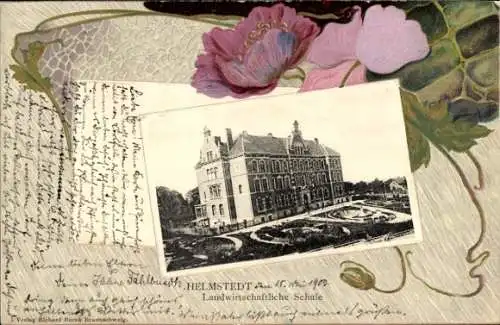 Ak Helmstedt in Niedersachsen, Landwirtschaftliche Schule, Blumen