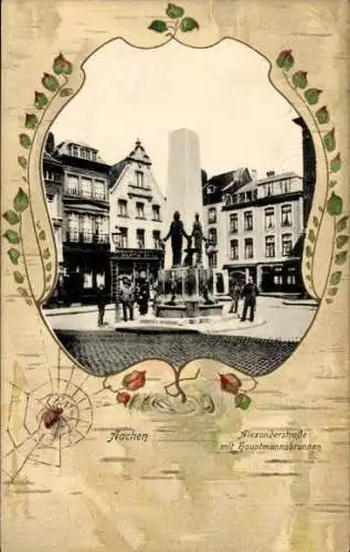 Passepartout Ak Aachen, Alexanderstraße, Hauptmannsbrunnen, Spinne