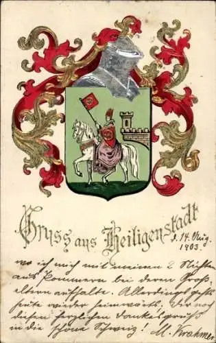 Präge Wappen Ak Heilbad Heiligenstadt Eichsfeld Thüringen, Stadtwappen, Reitender Bischof
