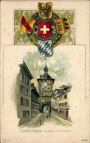 Wappen Litho Konstanz am Bodensee, Schnetztor, Husshaus