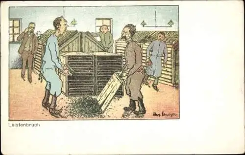 Künstler Ak Schreyer, Max, Leistenbruch, Buchdruker, Humor