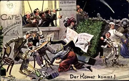Künstler Ak Thiele, Arthur, Der Komet kommt, Halleyscher Komet, Zuschauer