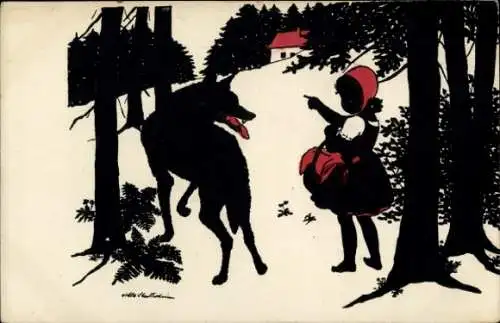 Künstler Ak Rotkäppchen, Wolf, Märchen