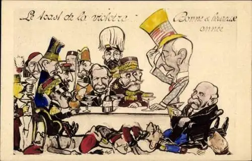 Ak Karikatur, Europäische Herrscher und Politiker am Tisch