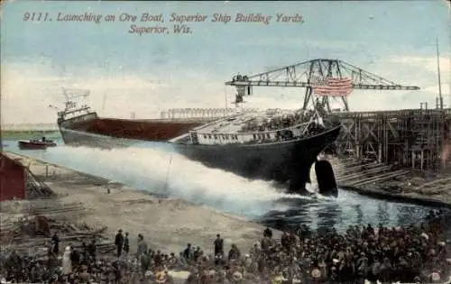 PC Superior Wisconsin USA, Launching an Ore Boat, Superior Ship Building Yards