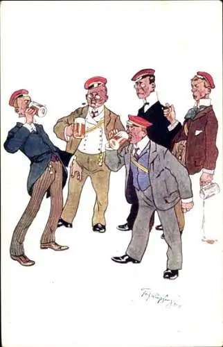 Studentika Künstler Litho Studenten trinken Bier, Studentenleben