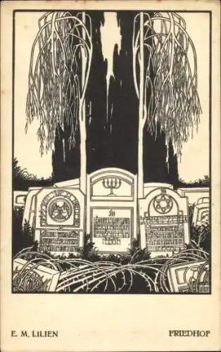 Judaika Künstler Ak Lilien, E. M., Friedhof, Lieder des Ghetto